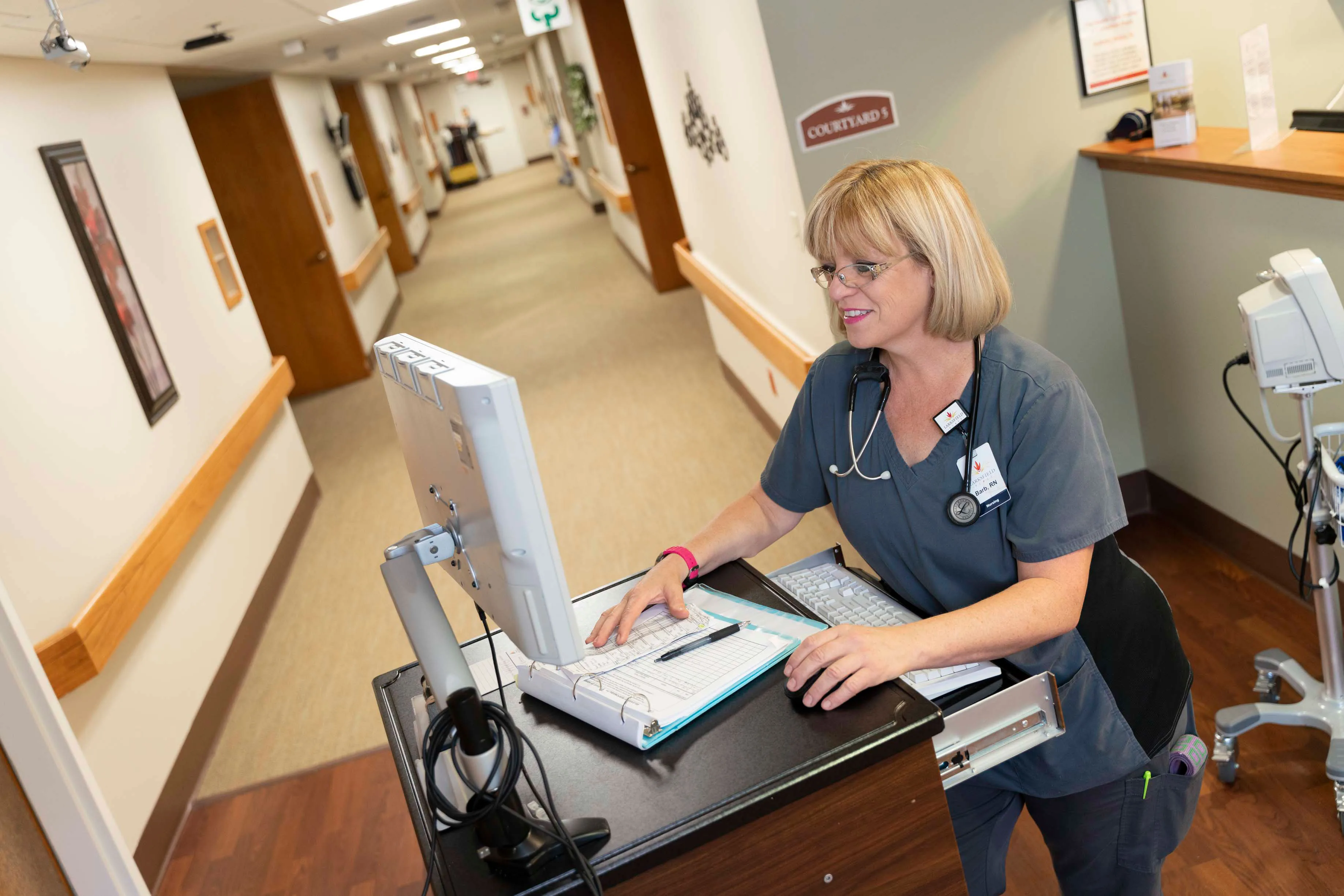 Nurse enter information into a computer