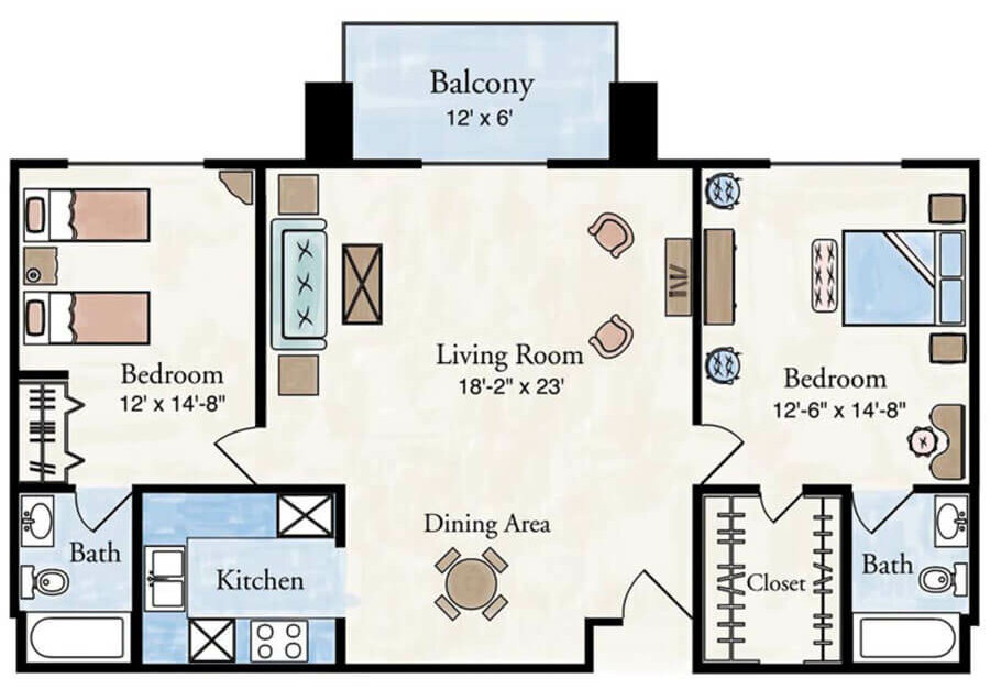 Classic 2 Bedroom Apartment Floor Plan For Retirement