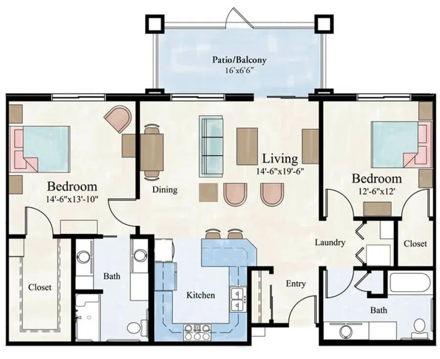 Continental 2 Bedroom Apartment Floor Plan