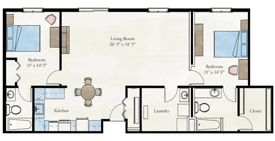 Milan 2 Bedroom Apartment Floor Plan For Senior Retirement