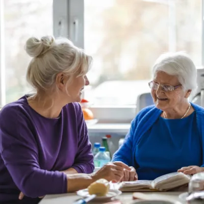 Adult child and senior parent