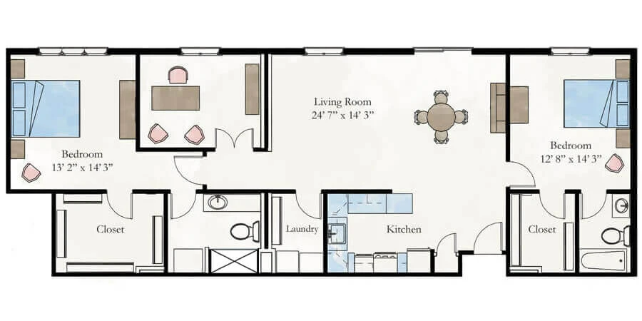 Trivoli 2 Bedroom Senior Apartment Floor Plan
