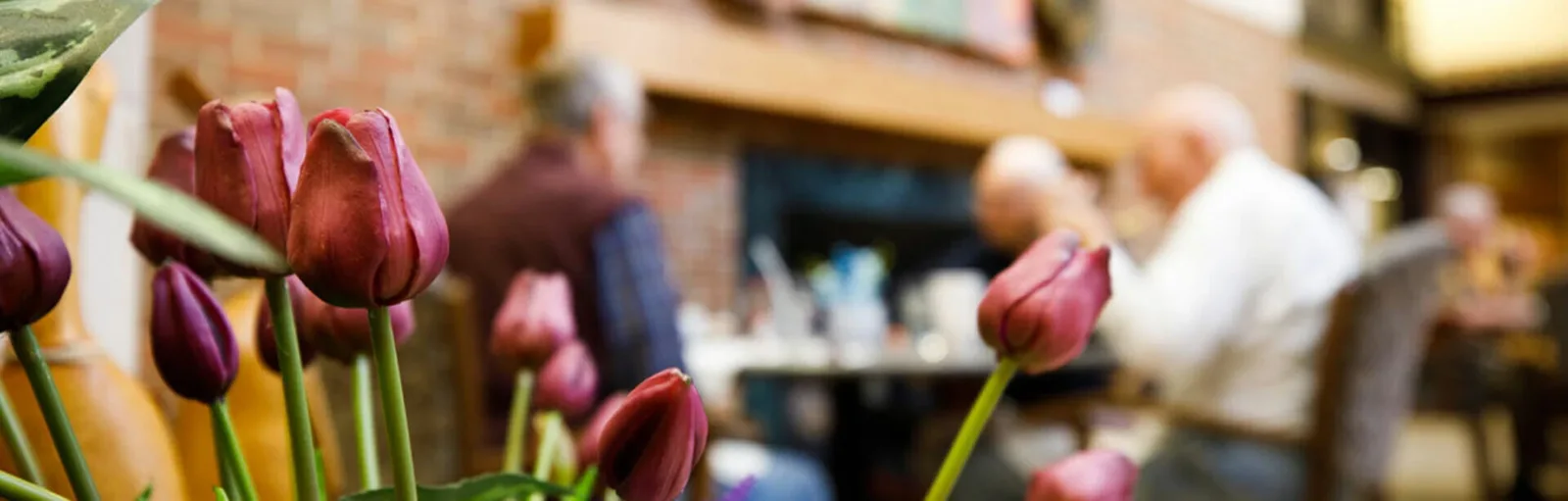 Flowers with people sitting in the background