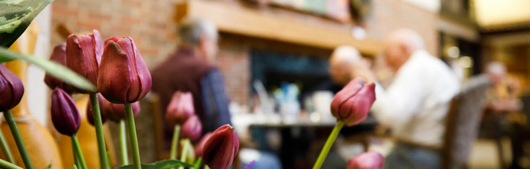 Flowers with people sitting in the background