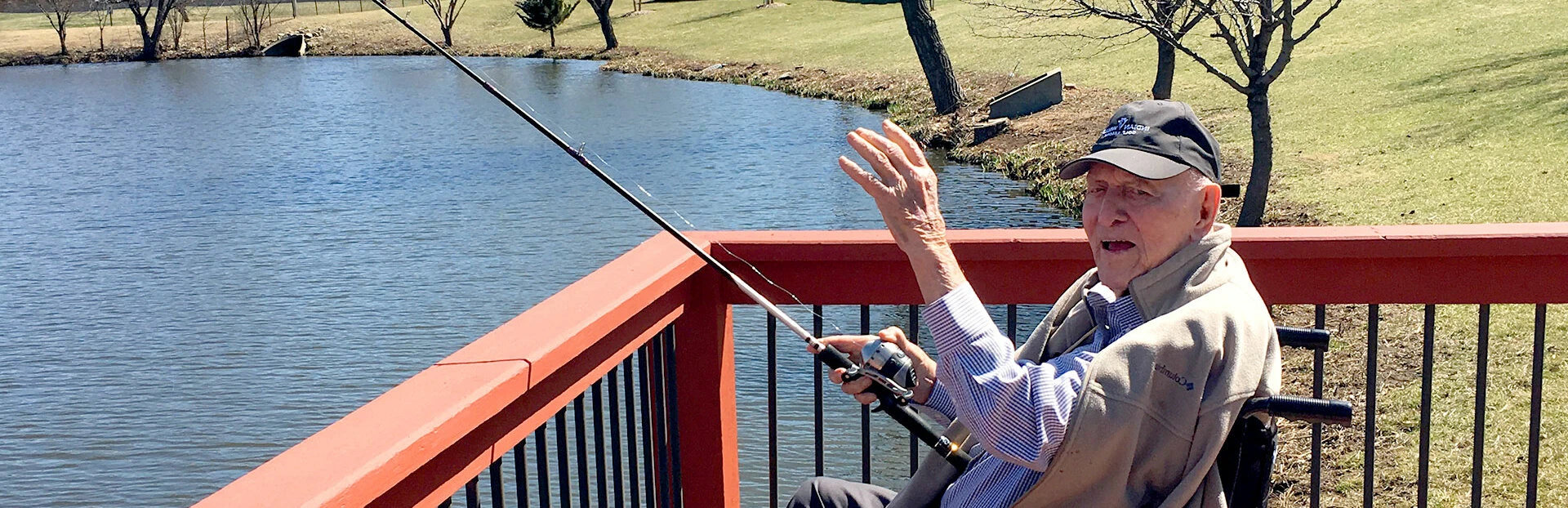 Man on porch fishing