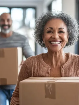 Man and woman moving boxes
