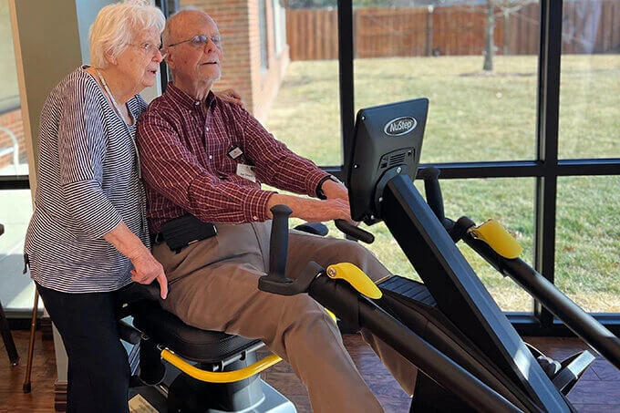 Residents using fitness equipment